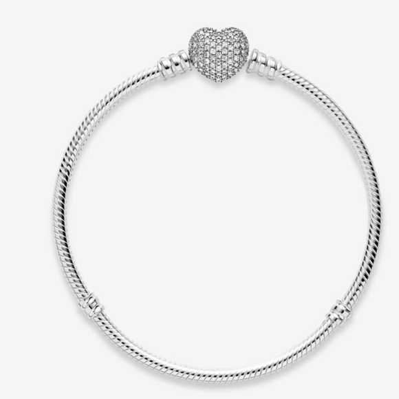 Pandora Moments Sparkling Heart Clasp Snake Chain Bracelet - Picture 9 of 9